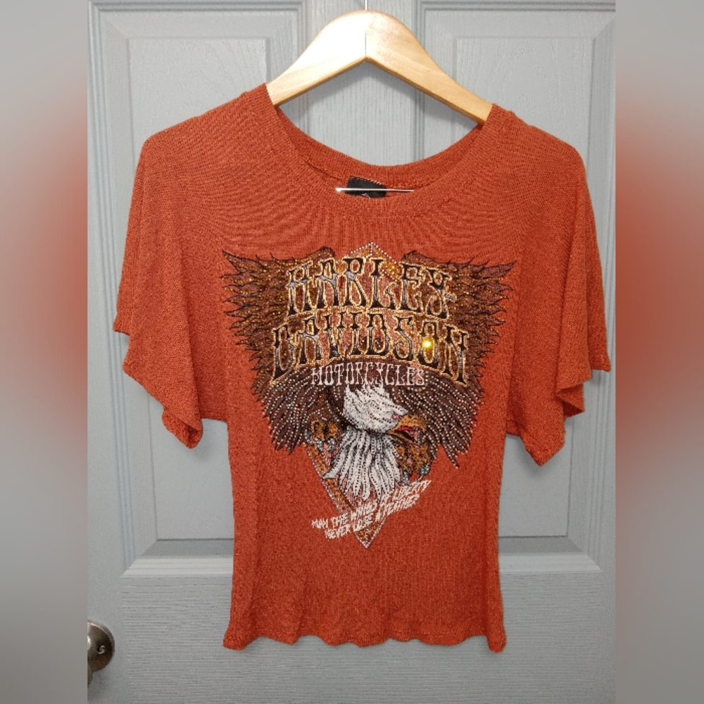 Orange Graphic T-Shirt with Eagle Design